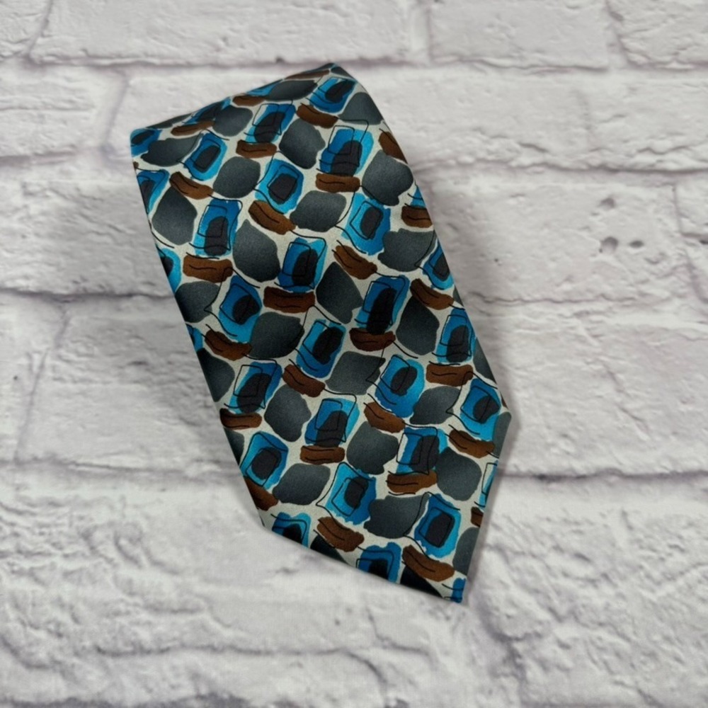 J. Garcia‎ Necktie Ritual Moon Collection Fifty-Nine Blue Brown White Polyester